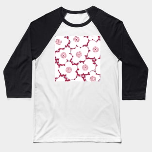 White retro blossoms and polka dots on viva magenta Baseball T-Shirt